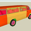 Colorful Retro Van With Peace Sign Vibrant Yellow Orange Blue Body And Colorful Wheels
