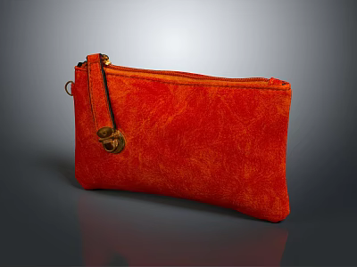 Stylish Orange Textured Pouch With Gold Lock And Zipper Closure Design 3d model