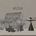 Poliform Single Beige Fabric Armchair With Gray Blanket And Black Side Table