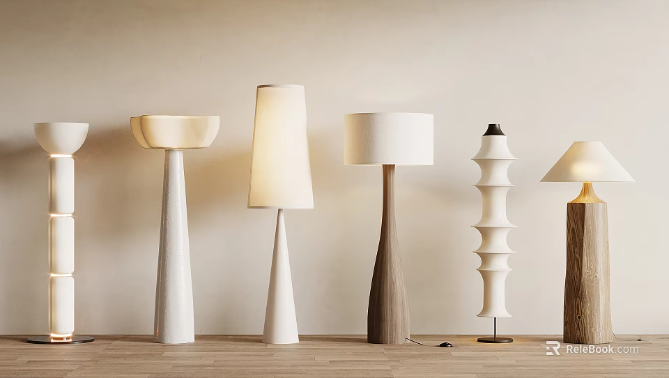 Stylish Floor Lamps With Unique Shapes And Mixed Materials For Home Decor 3d model 