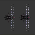 Mechanical Robotic Devices With Chains Cannons And Red Emblems On Metallic Structure 3d model