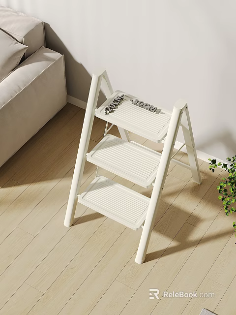 White Ladder Style Three Tier Side Table For Living Room Decor 3d model 
