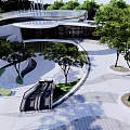 Modern Landscape Bridge With Curved Walkway Trees And Green Open Space