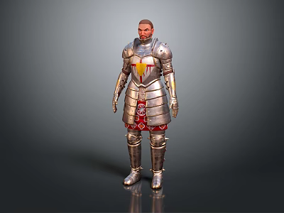 Medieval Knight Full Body Armor With Shiny Metal Red And Gold Decorations 3d model