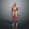 Medieval Knight Full Body Armor With Shiny Metal Red And Gold Decorations