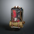 Mechanical Backpack With Red Panel Metal Frame And Leather Straps