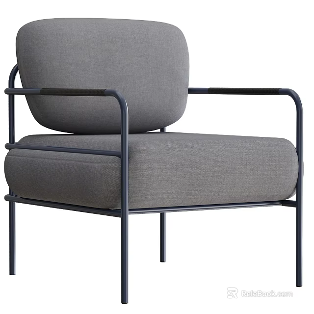 Stylish Gray Single Sofa Upholstered In Fabric With Black Metal Frame Design 3d model