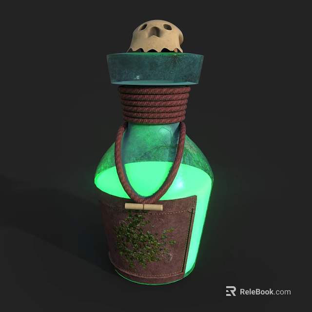 Medical Device Green Glowing Bottle With Rope Knot And Mossy Label For Medical Use 3d model 