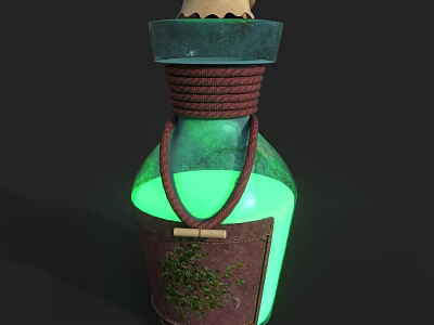 Medical Device Green Glowing Bottle With Rope Knot And Mossy Label For Medical Use 3d model