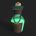 Medical Device Green Glowing Bottle With Rope Knot And Mossy Label For Medical Use