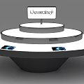 Circular Multi Tiered Display Stand With Top Sign And Displayed Products 3d model
