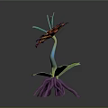 Vibrant Plant Featuring Yellow Orange Flowers Green Leaves Purple Roots on Light Green Circular Base