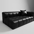 Modern Black Leather Sectional Sofa With Tufted Design And Accent Pillow 3d model
