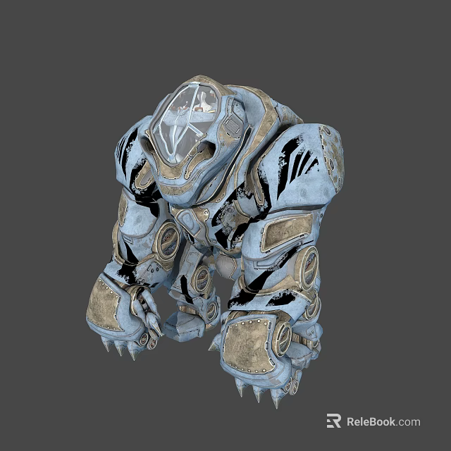 Mechanical Creature Character In Armored Design With Crouching Pose And Sharp Claws 3d model 