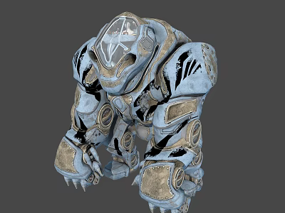 Mechanical Creature Character In Armored Design With Crouching Pose And Sharp Claws 3d model