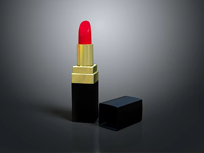Elegant Red Lipstick With Shiny Golden Shell And Black Lid Design 3d model