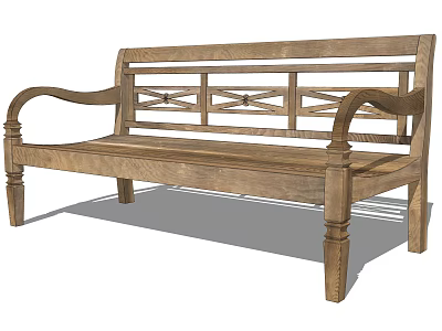 Outdoor Wooden Bench With Armrests And Cross Pattern Backrest For Garden Use 3d model