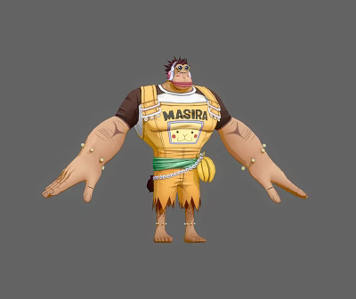 Muscular Monkey Game Movie Character In Yellow Vest With MASIRA Logo And Banana Decoration 3d model