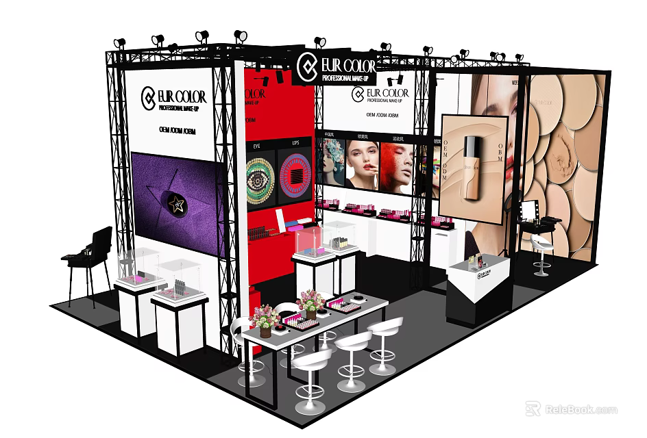 Modern BLACKCOLOR Cosmetics Store With Display Counters Seats And Makeup Products 3d model 