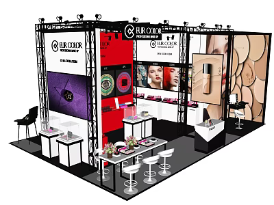 Modern BLACKCOLOR Cosmetics Store With Display Counters Seats And Makeup Products 3d model