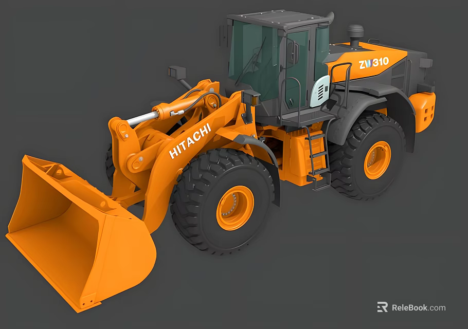 Hitachi ZW310 Large Orange Heavy Duty Loader Functional Vehicle with Front Bucket 3d model 