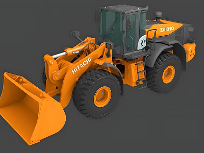 Hitachi ZW310 Large Orange Heavy Duty Loader Functional Vehicle with Front Bucket 3d model