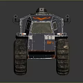 Futuristic Military Weapons Mounted on Off Road Vehicle With Large Tires and Orange Accents