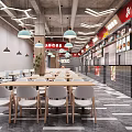 Modern Restaurant Interior With Wooden Dining Tables White Chairs And Pendant Lights