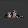 Everyday Household Items Including Pink Trash Can Books Glasses Shoes And Toys