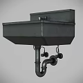 Wall Mounted Concrete Washbasin With Faucet And Drain Pipe Structure 3d model