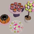 Festive Easter Dessert Display With Colorful Cupcakes Ring Cake Candy Eggs And Pastries