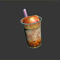 Colorful Bubble Tea in Transparent Cup with Tapioca Pearls and Pink Straw