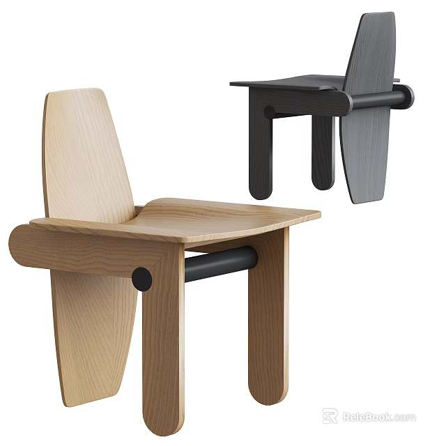 Modern Wooden Leisure Chair With Minimalist Design Unique Geometric Structure And Black Accents 3d model 