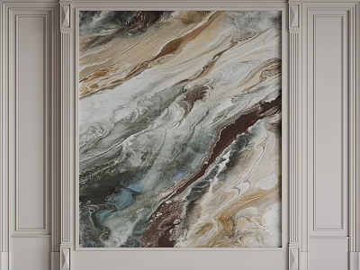Elegant Bedroom Accent Wall with Marble Texture and White Panel Framing in Gray Beige Tones 3d model