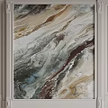 Elegant Bedroom Accent Wall with Marble Texture and White Panel Framing in Gray Beige Tones