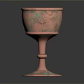 Copper Decorative Household Cup With Tall Stem Intricate Patterns And Green Accents