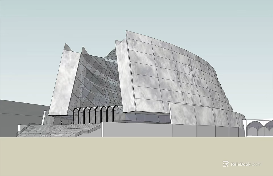 Contemporary Museum Building With Glass Facade And Geometric Architectural Design 3d model 