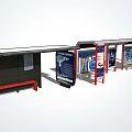 Bus Station Structures With Roof Seats And Multiple Advertisement Posters 3d model