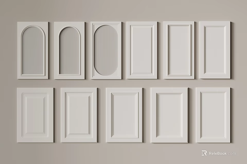 Various Styles Of White Door Panels Arranged Neatly In Grid Layout 3d model 