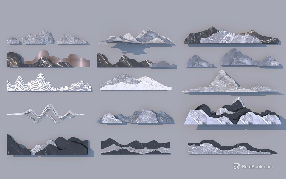 Creative Garden Ornaments With Various Rock Mountain Models And Decorative Designs 3d model