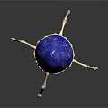 Blue Marble Texture Bird Egg on Golden Stand with Green Accents and Glowing Base
