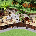 Park Landscape With Fenced Play Area Sandpit Rock Formation Palm And Banana Trees