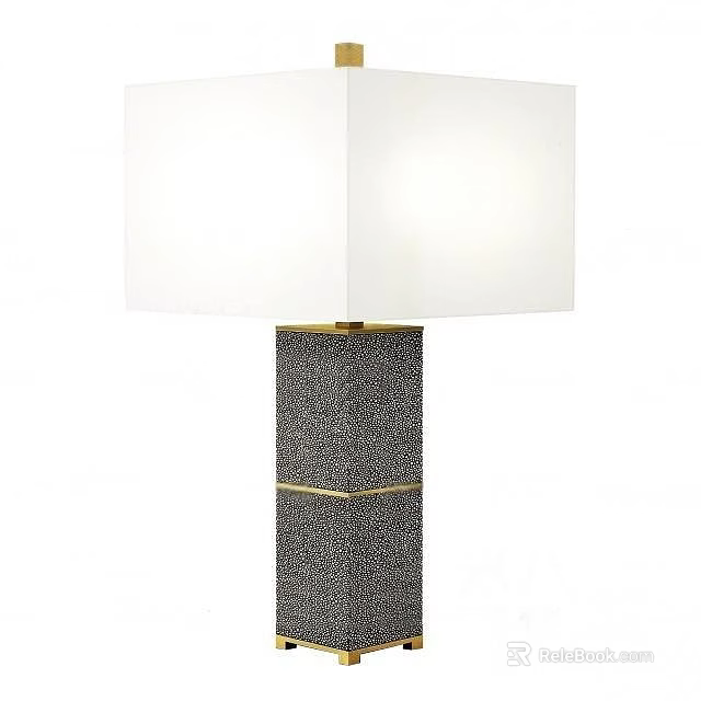 Modern Table Lamp With White Square Lampshade And Dark Textured Base Gold Accent 3d model 