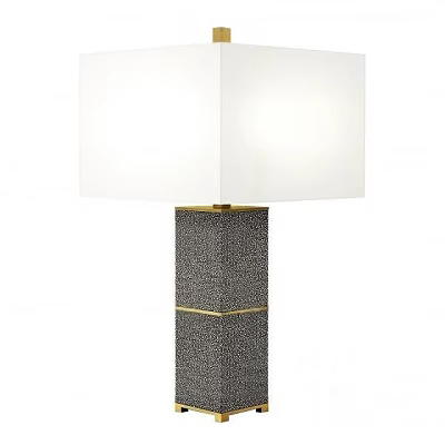 Modern Table Lamp With White Square Lampshade And Dark Textured Base Gold Accent 3d model