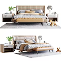 Elegant Modern Double Bed With Tufted Headboard Nightstand Bed Bench And Decorative Pillows 3d model