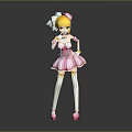 3D Anime Character With Blonde Hair White Hair Accessory Pink Dress And Pink Shoes