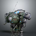Green Sci-Fi Mechanical Character With Antenna Wheels Mechanical Arms And Glowing Elements 3d model