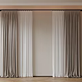 Double Layer Curtains With Dark Gray Outer And White Sheer Inner On Black Rod 3d model