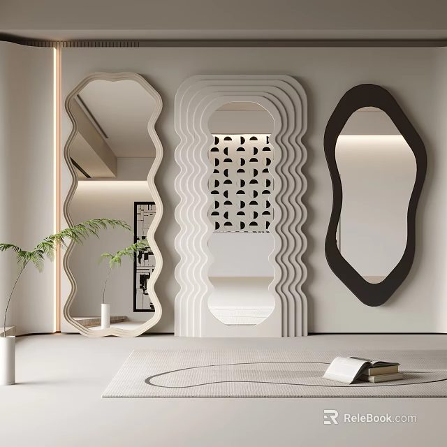 Modern Decorative Mirrors With Various Unique Shapes In Contemporary Interior Space 3d model 