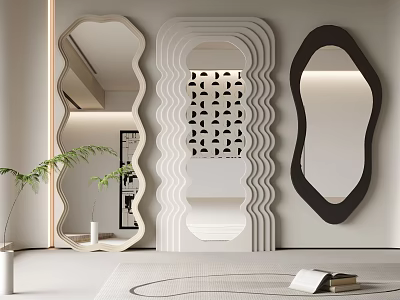Modern Decorative Mirrors With Various Unique Shapes In Contemporary Interior Space 3d model